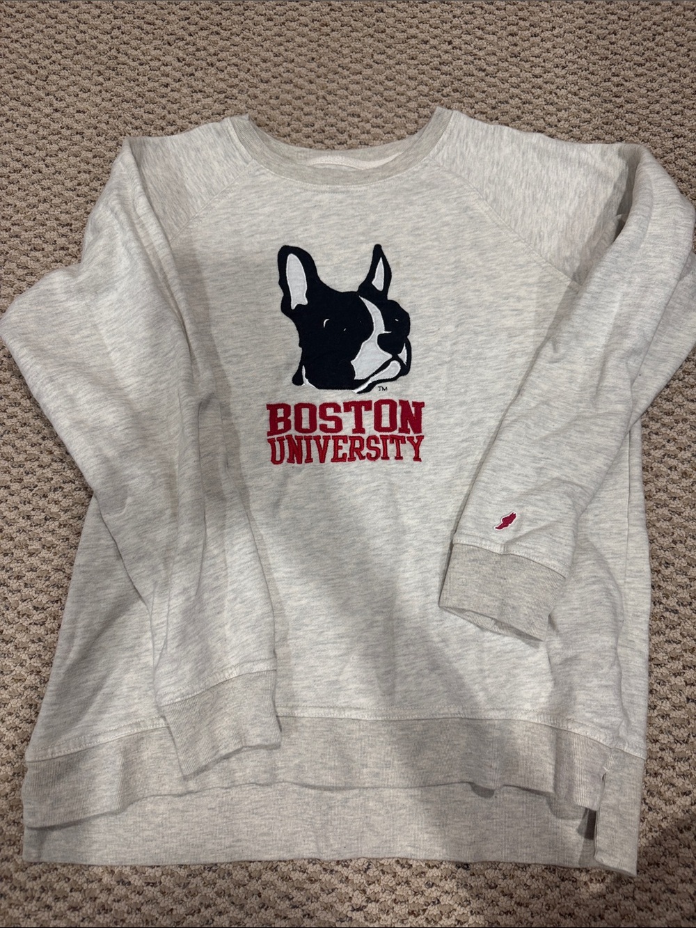 League Light Gray Crewneck with Navy and Red Logo